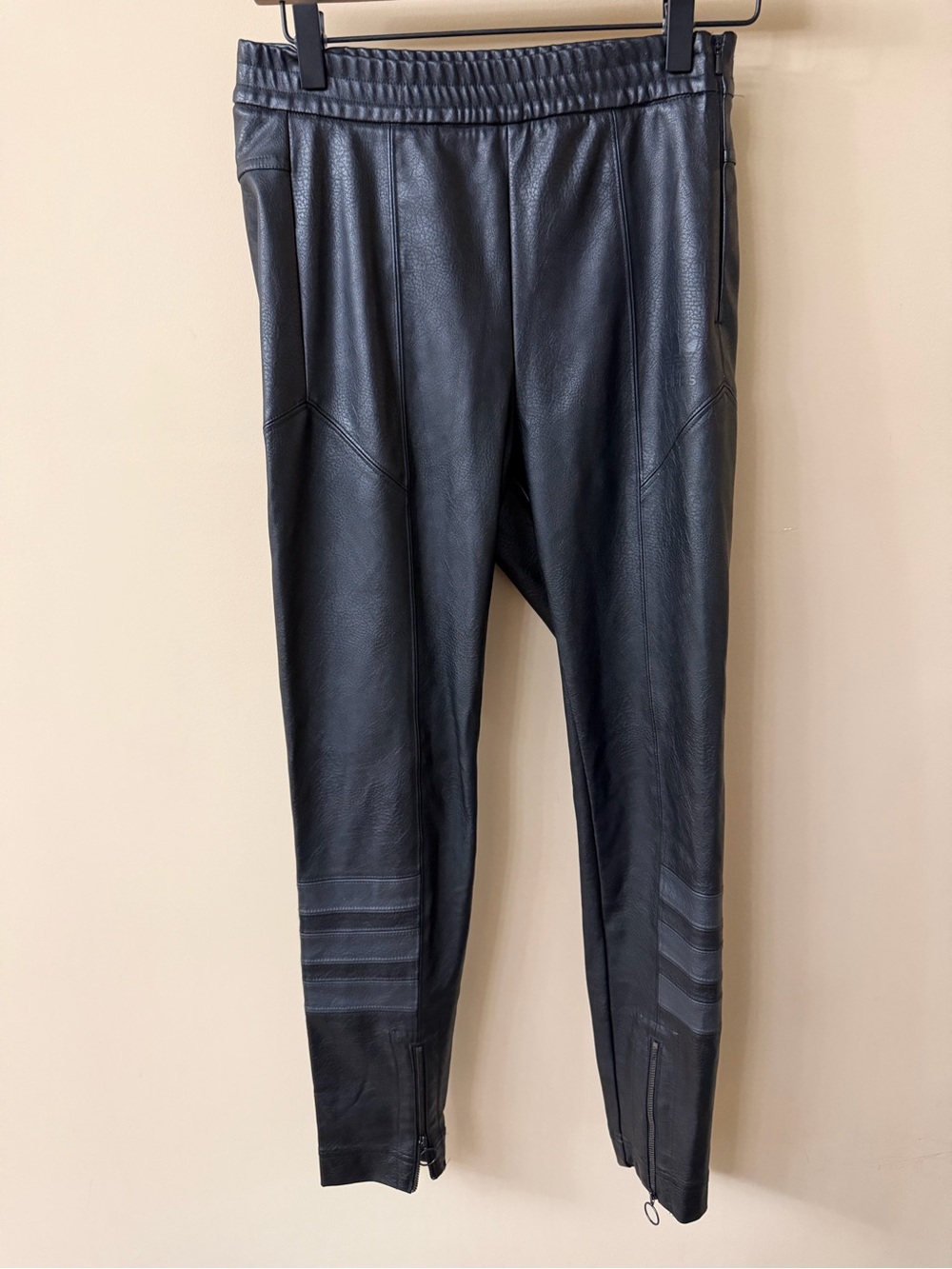 Adidas Originals Faux Leather pants, joggers, ankle zip, Size S